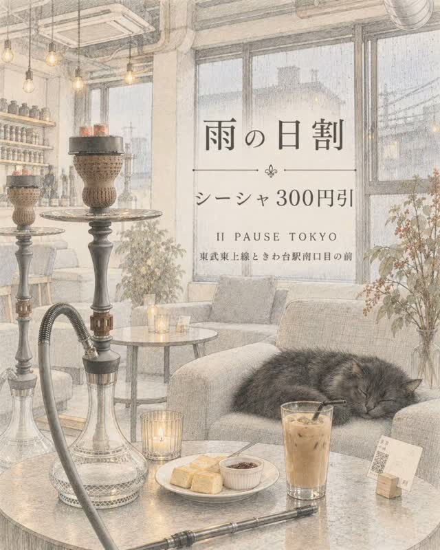 雨の日、シーシャ300円引き